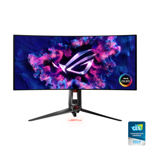 ROG Swift OLED PG34WCDM gaming monitor ― 34-inch (33.9 inch viewable, 3440 x 1440) 800R curved OLED panel, 240 Hz, 0.03 ms (GTG) response time, G-SYNC® compatible, custom heatsink, uniform brightness, ROG Smart KVM, 90 W Type-C®, and ASUS DisplayWidget Center