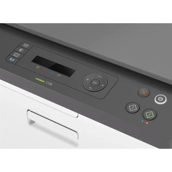 Control panel close-up of HP Color Laser MFP 178nw showing buttons and navigation pad