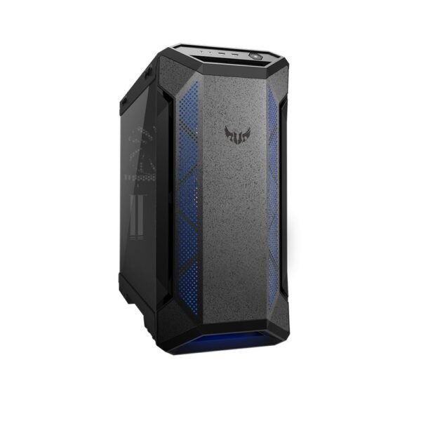 ASUS TUF Gaming GT501 case supports up to EATX with metal front panel, tempered-glass side panel, 120 mm RGB fan, 140 mm PWM fan, radiator space reserved, and USB 3.1 Gen 1