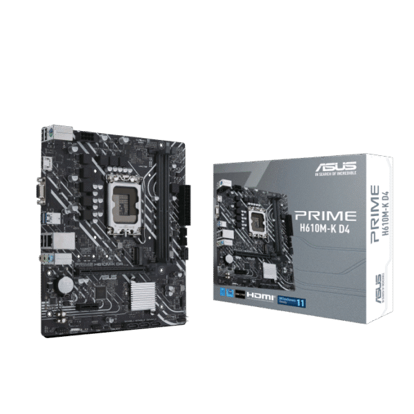 Intel® H610 (LGA 1700) mic-ATX motherboard with DDR4, PCIe 4.0, M.2 slot, Realtek 1 Gb Ethernet, HDMI®, D-Sub, USB 3.2 Gen 1 ports, SATA 6 Gbps, COM header, RGB header