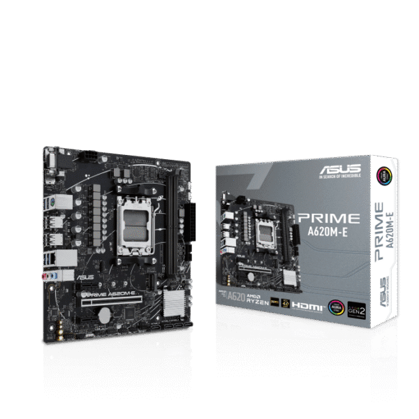 AMD A620 micro-ATX motherboard, DDR5, PCIe 4.0 Graphics card and PCIe 4.0 M.2 support, DisplayPort, HDMI™, VGA, USB 3.2 Gen 1 Type-A, SATA 6 Gbps, Two-Way AI Noise Cancelation, Aura Sync