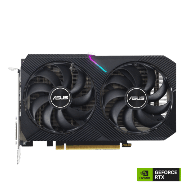 ASUS Dual GeForce RTX™ 3050 V2 OC Edition 8GB GDDR6 with two powerful Axial-tech fans and a 2-slot design for broad compatibility.