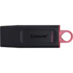 Kingston DataTraveler Exodia 256GB USB flash drive with black body and pink keyring loop on white. Image name.