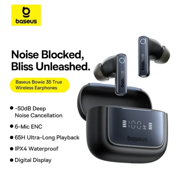 Baseus Bowie 35 ANC True Wireless Earphones with 6 Mics & 65 Hours Long Battery