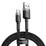 Baseus Cafule Cable USB-A to Type-C 3A in black nylon braided finish, showing USB-A and USB-C connector ends.