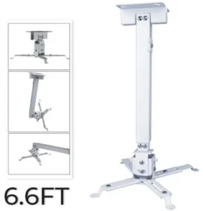 Projector ceiling mount kit square type stand 6.6 feet with heavy gauge steel body, adjustable height, 360 degree rotation and white coated finish, showing projector mount price in Pakistan.