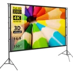 150 inch projector screen with tripod portable double stand, matte white surface and 4:3 aspect ratio, showing projector screen price in Pakistan.