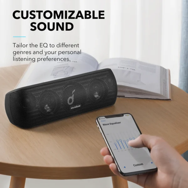 Soundcore Motion+ A3116 Bluetooth speaker with customizable EQ in Soundcore app