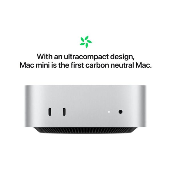 Apple Mac mini M4 Pro (Z1JV000DN) with carbon neutral message and front view showing USB-C ports and headphone jack