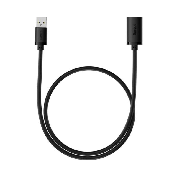 Baseus AirJoy Series USB3.0 Extension Cable - Cluster Black - Coiled full view with USB-A male and female ends.