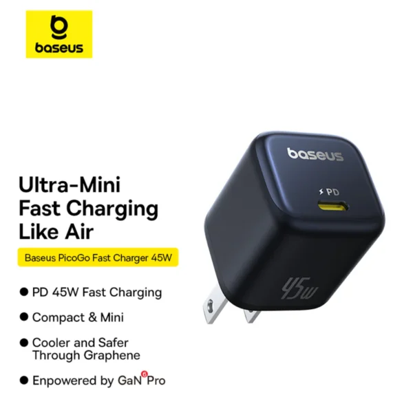 Baseus PicoGo Fast Charger 1C 45W USB-C PD GaN compact wall charger (Pakistan)