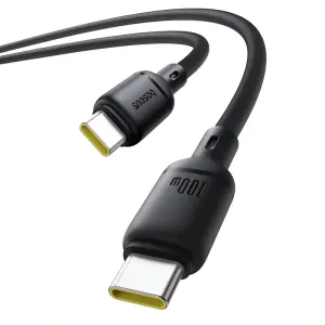 Baseus Silky Series USB-C to USB-C 100W fast charging cable in Cluster Black, connector close-up view.