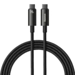 Baseus Tungsten Gold Type-C to Type-C 240W data cable - Black 2m - Connector close-up with braided cable.