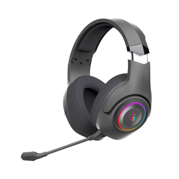 Bloody GR270 gaming wireless headset angled view showing RGB earcup and mic