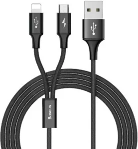 Baseus Rapid Series 2-in-1 USB-A to Lightning and Micro-USB fast charging cable (black).
