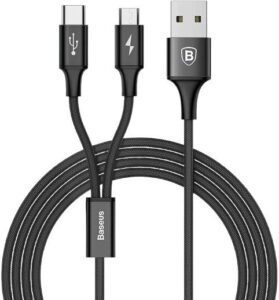 Baseus Rapid Series 2-in-1 USB-A to USB-C and Micro-USB charging cable in black