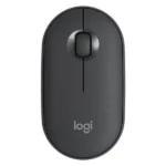 Logitech Pebble M350 silent Bluetooth wireless mouse in graphite, top view.