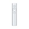 Logitech Spotlight wireless presentation remote in silver, front view showing three control buttons.
