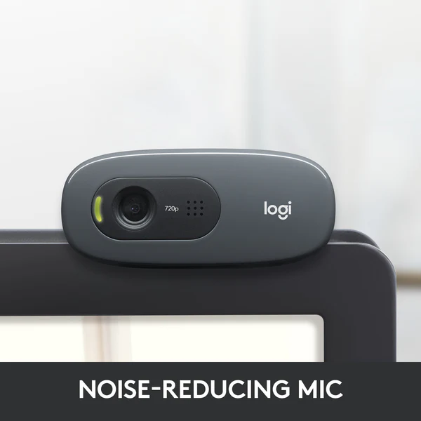 C270 noise-reducing mic webcam on monitor for clearer Skype or Zoom calls with 720p video, available at Kraod.