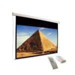 150 inch manual pull down projector screen with 8x10 feet size, 4:3 aspect ratio, matte white surface and black backing, showing projector screen price in Pakistan.
