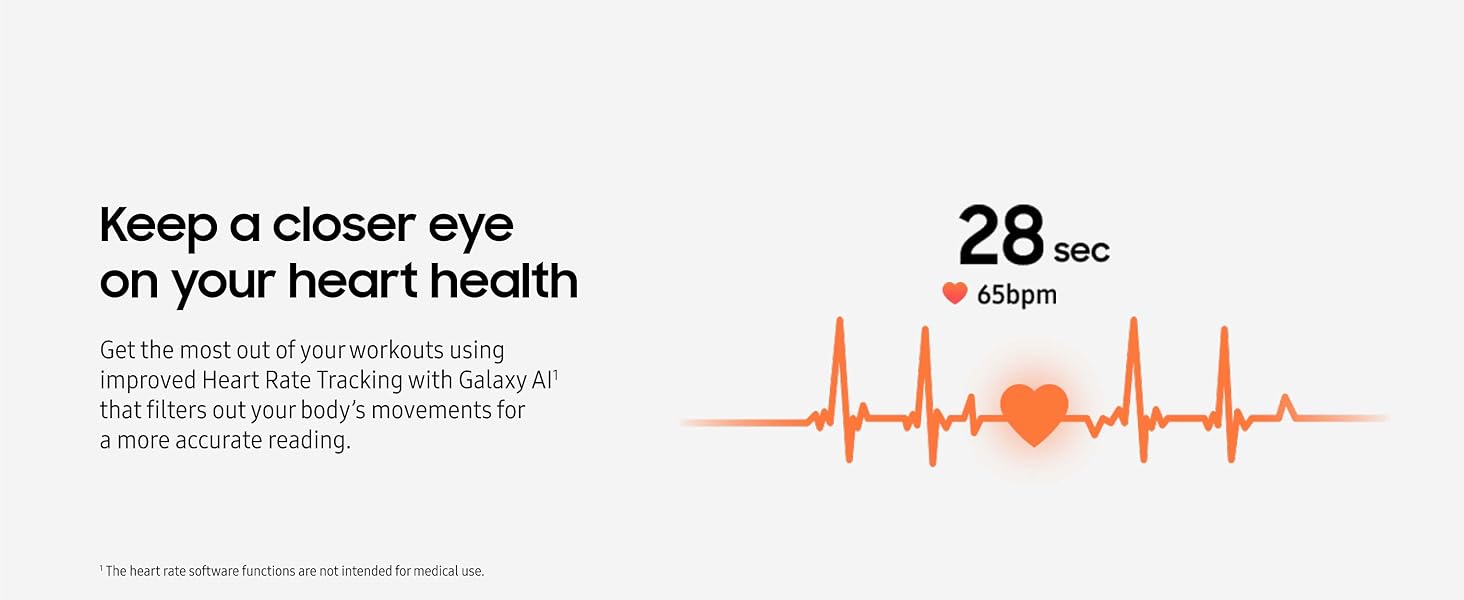 Samsung Galaxy Watch 7 44mm - Feature banner highlighting improved heart-rate tracking with an ECG-style waveform.