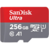 SanDisk Ultra 256GB microSDXC UHS-I memory card, front view with capacity and microSDXC I icons.