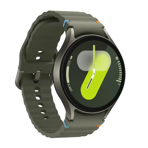 Samsung Galaxy Watch 7 44mm - Green - Angled view showing the case profile and strap holes.