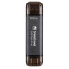 Transcend ESD310C 512GB dual USB portable SSD with compact aluminum body and USB A and USB C connectors.