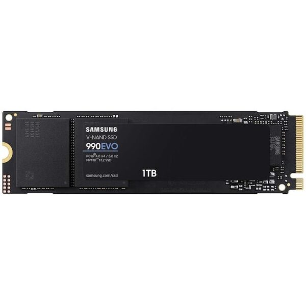 Samsung 990 EVO 1TB NVMe M.2 2280 SSD, PCIe Gen4x4/Gen5x2, up to 5000/4200 MB/s.