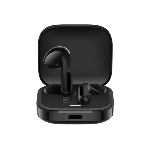 Xiaomi Redmi Buds 6 Active black earbuds in open charging case, front view