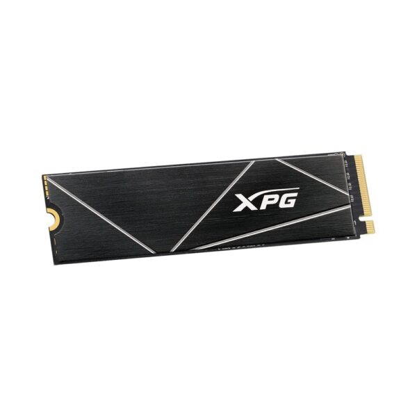XPG S70 Blade M.2 2280 NVMe 1.4 SSD shown flat with low profile aluminum heatspreader.