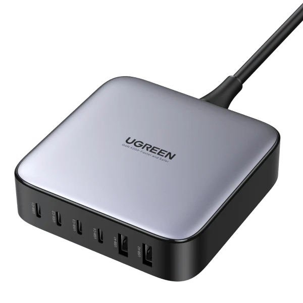 UGREEN Nexode 200W desktop charger 40905 with 4 USB-C and 2 USB-A ports in a compact GaN body.